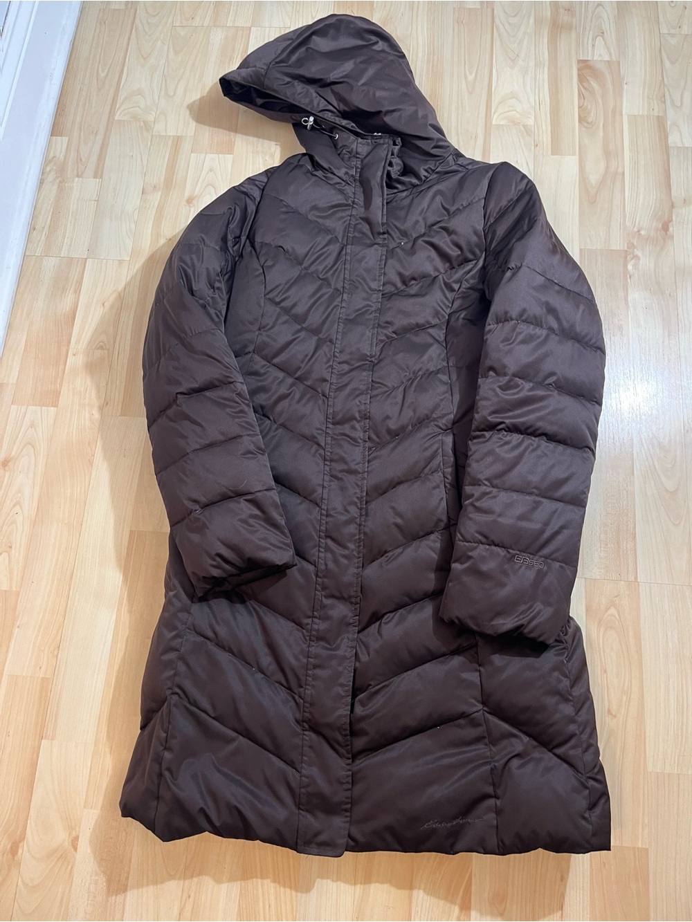Eddie Bauer EB550 Premium Quality Goose Down Brown Full Zip Parka Jacket sz S